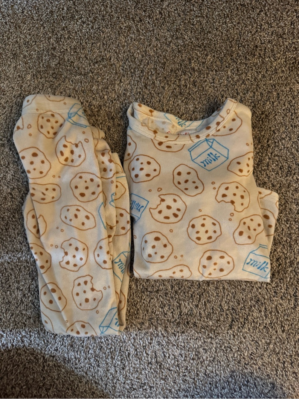 Cookie & Milk Print Pajama Set - Cream & Blue
